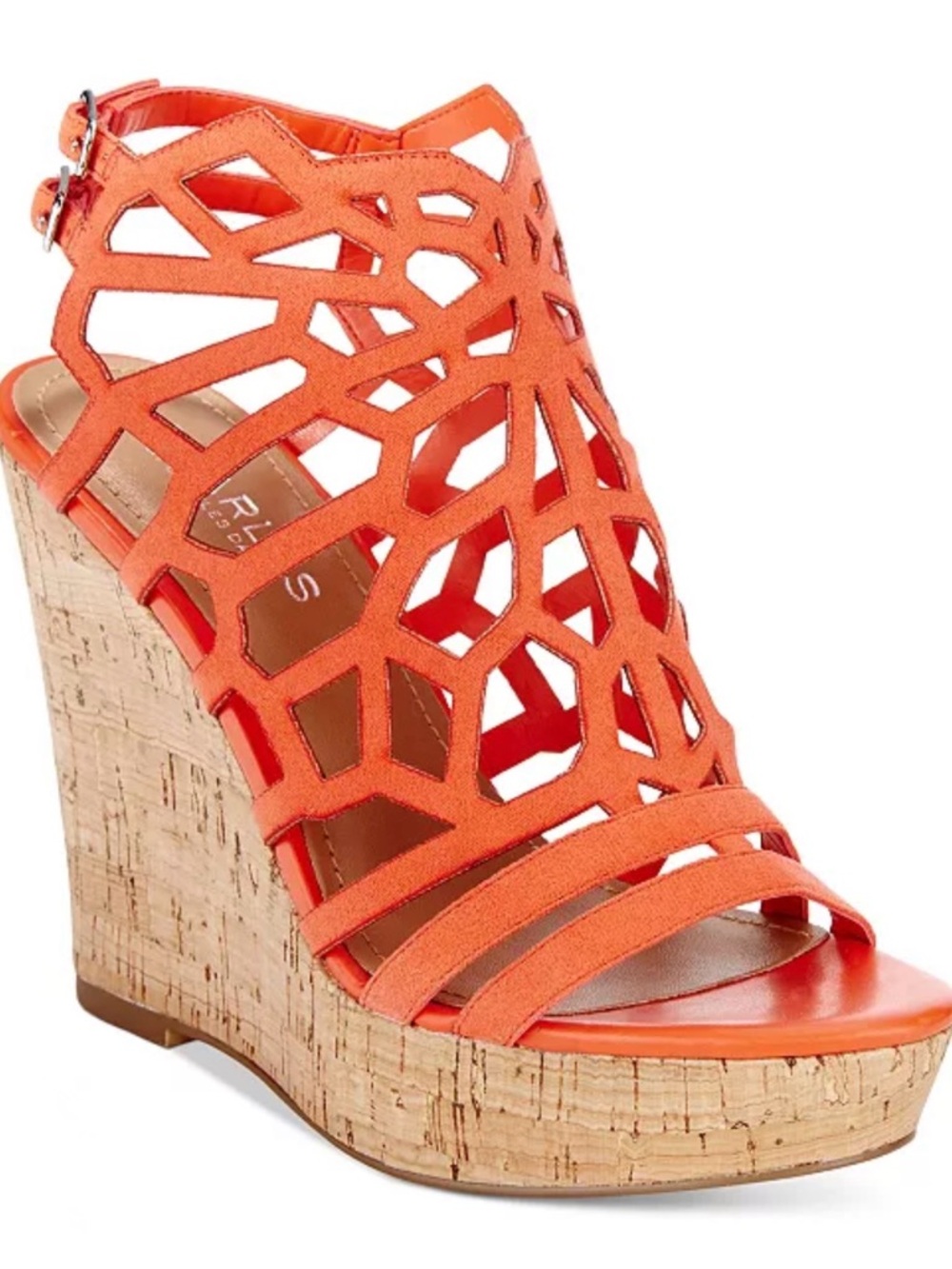 Women's Orange Cutout Cork Wedge Sandals